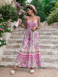 Tassel Printed V-Neck Maxi Dress - felvior