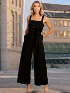 Button Detail Wide Strap Jumpsuit