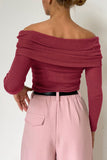 Off-Shoulder Long Sleeve Knit Top - felvior
