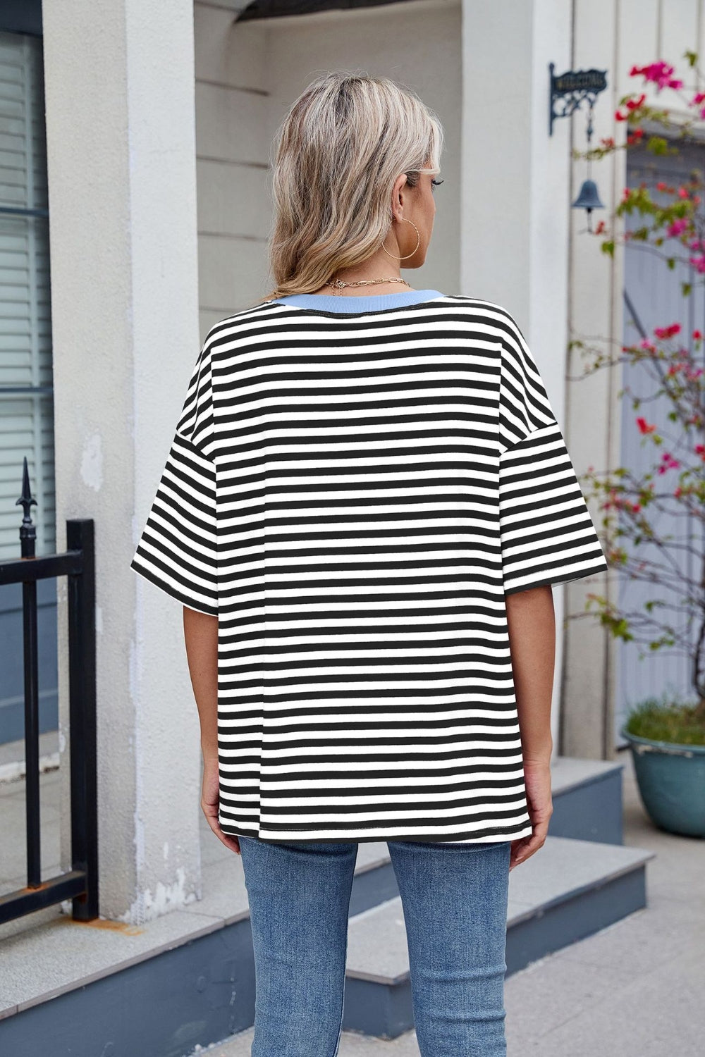 Contrast Striped Round Neck Half Sleeve T-Shirt