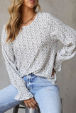Printed Round Neck Flounce Sleeve Blouse