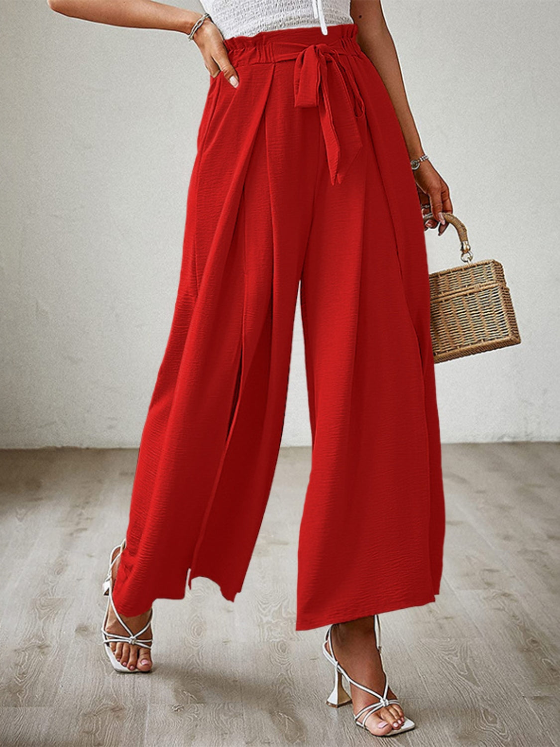 Tied Slit Wide Leg Pants - felvior
