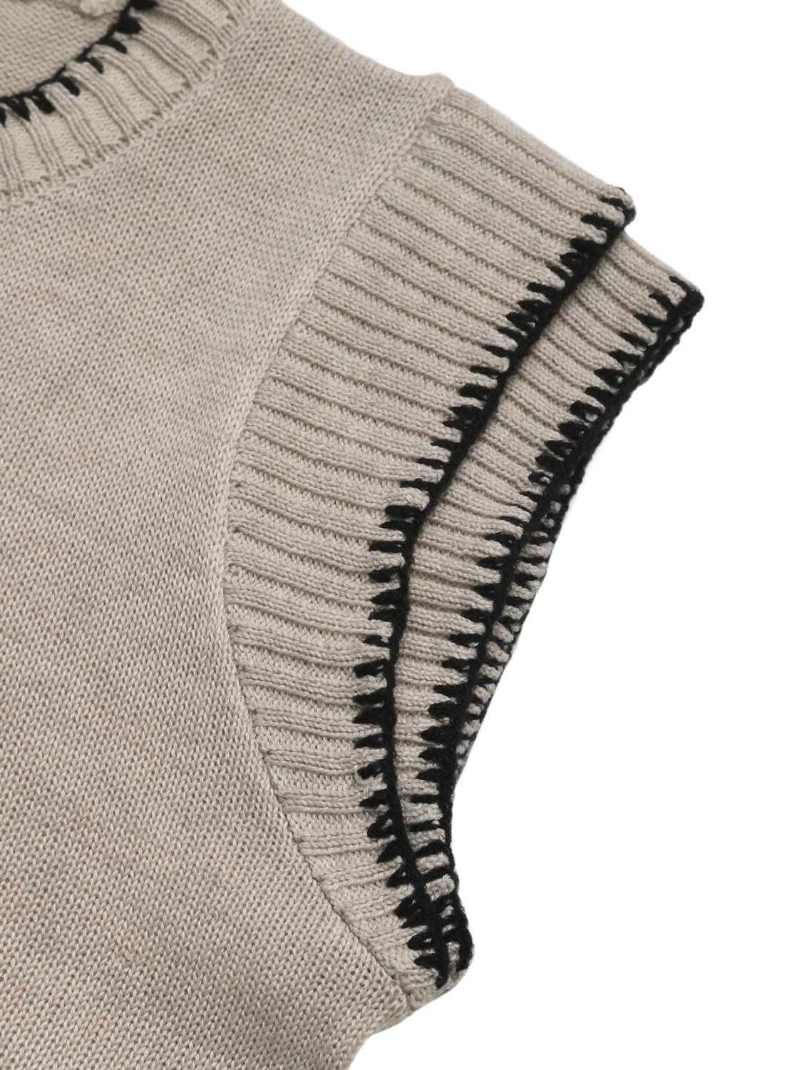 Perfee Contrast Trim Round Neck Cap Sleeve Knit Top