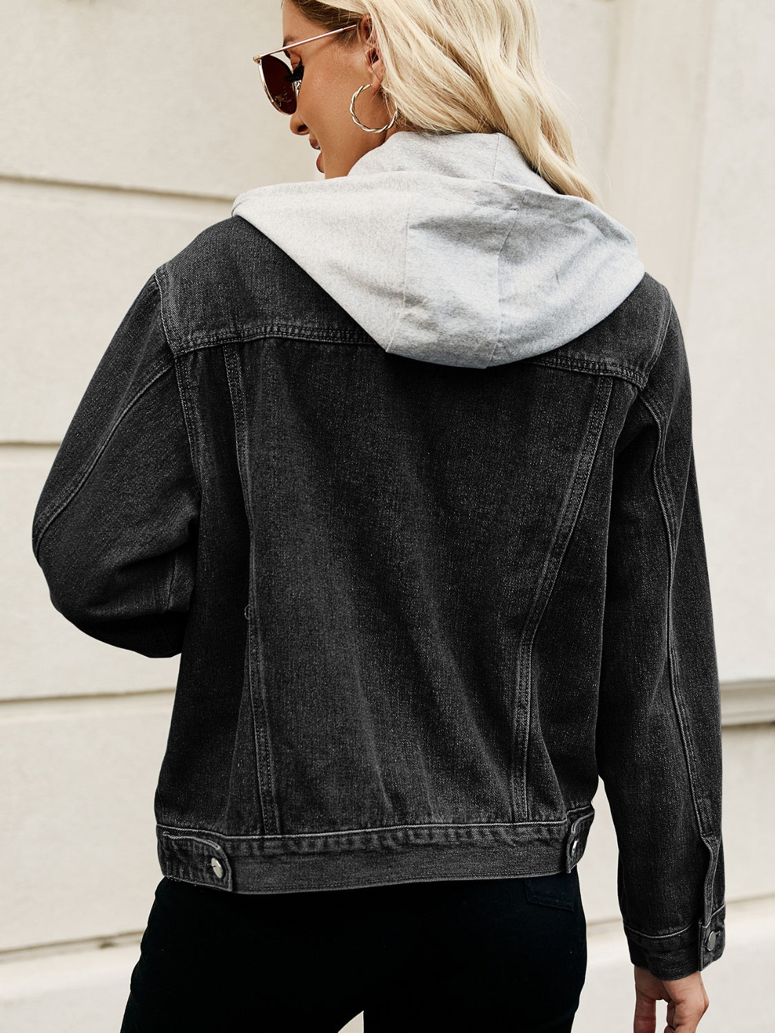Drawstring Hooded Button Up Denim Jacket - felvior