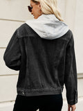 Drawstring Hooded Button Up Denim Jacket - felvior