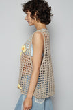 POL Flower Crochet Scoop Neck Sleeveless Knit Cover Up - felvior