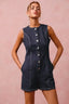 SO ME Button Up Front Washed Denim Sleeveless Romper