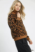 Umgee Leopard Print Quarter-Zip Sweatshirt