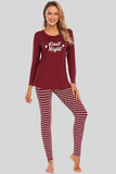 Graphic Round Neck Top and Striped Pants Set - felvior