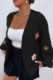 Floral Applique Drop Shoulder Open Front Cardigan - felvior
