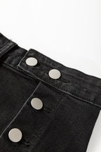 Button Fly Side Split Denim Midi Skirt