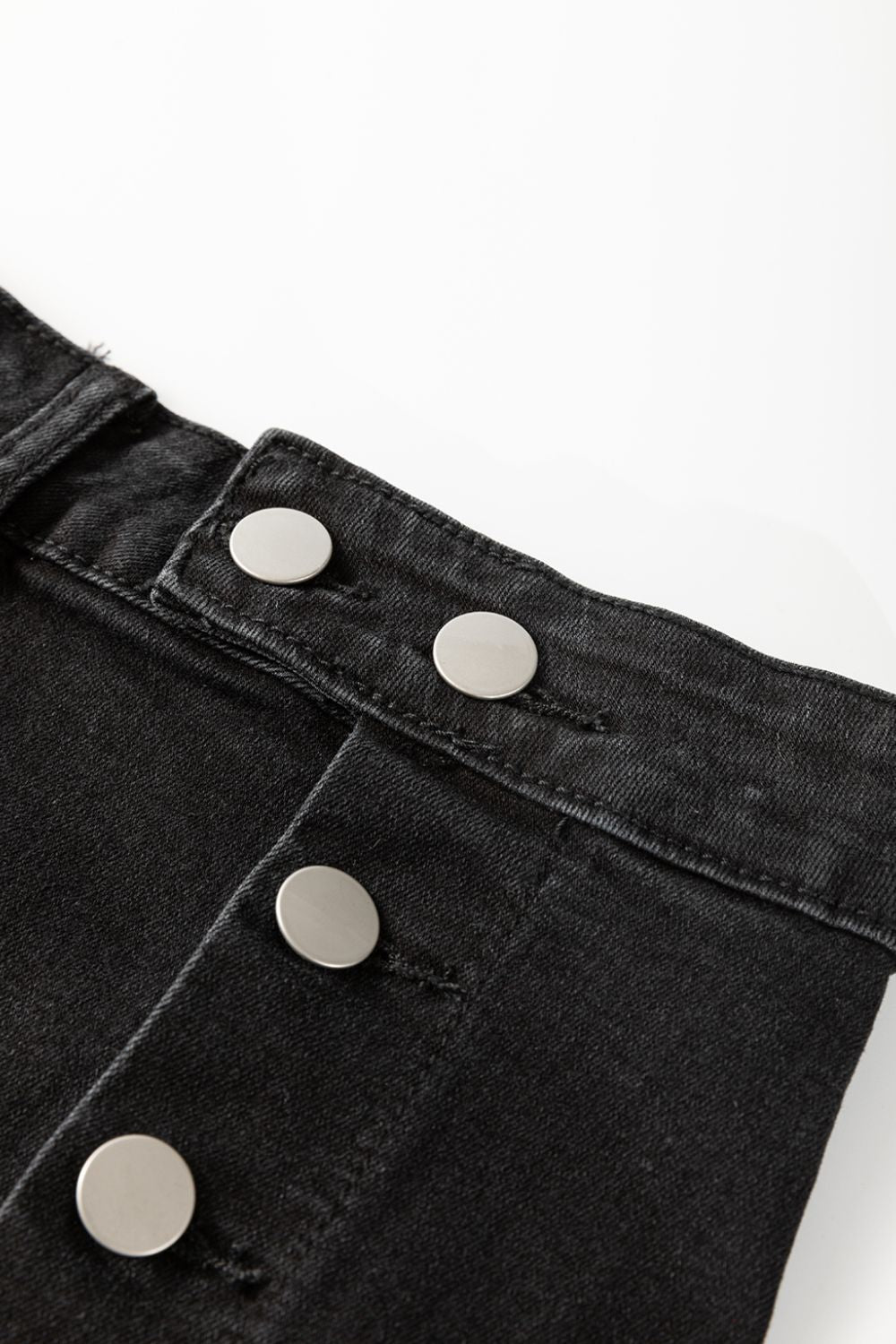 Button Fly Side Split Denim Midi Skirt