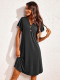 Notched Short Sleeve Lounge Dress - felvior