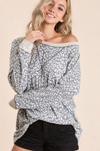 BiBi Leopard Round Neck Long Sleeve T-Shirt
