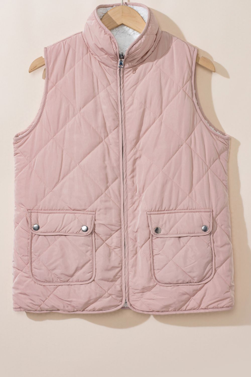 Fuzzy Zip Up Vest Coat with Pockets - felvior