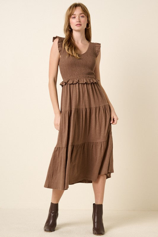 Mittoshop Smocked Ruffled Tiered Midi Dress - felvior