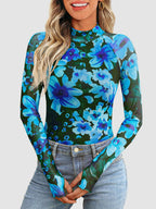 Floral Mock Neck Long Sleeve T-Shirt