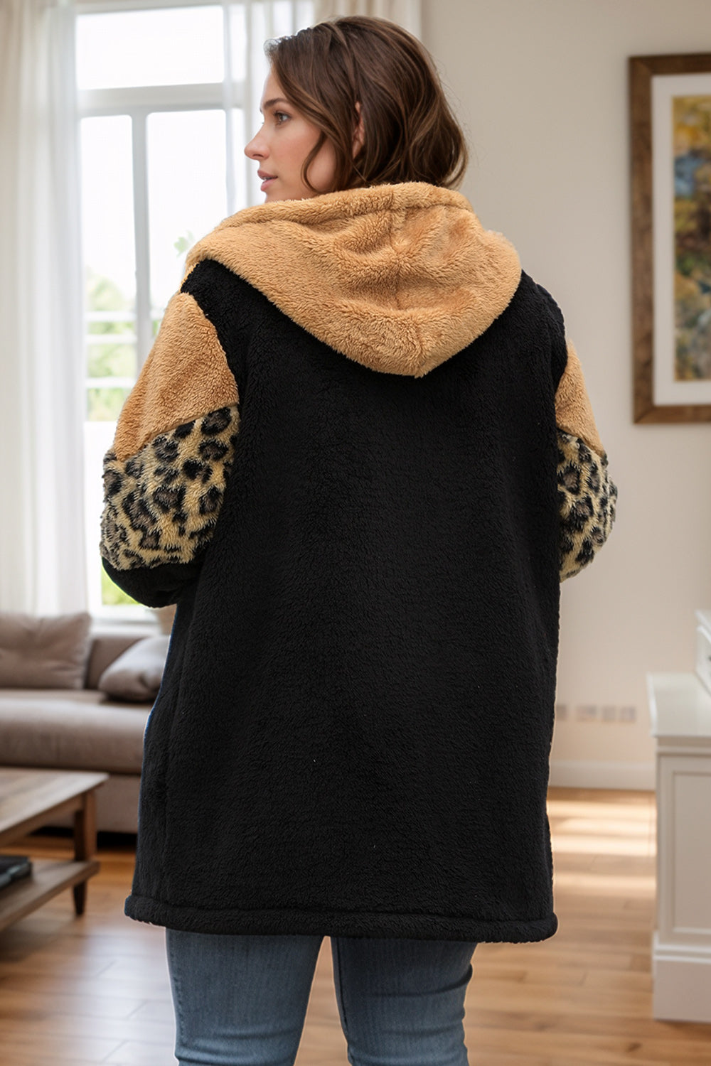 Plus Size Leopard Zip Up Hooded Outerwear Secondary image
