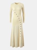 Openwork Round Neck Long Sleeve Sweater Dress