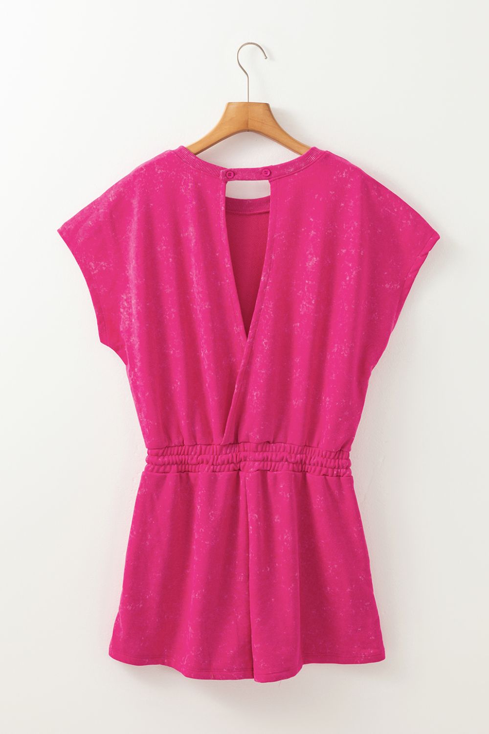 Mineral Wash Hollow Out Back Drawstring Waist Romper