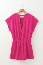 Mineral Wash Hollow Out Back Drawstring Waist Romper