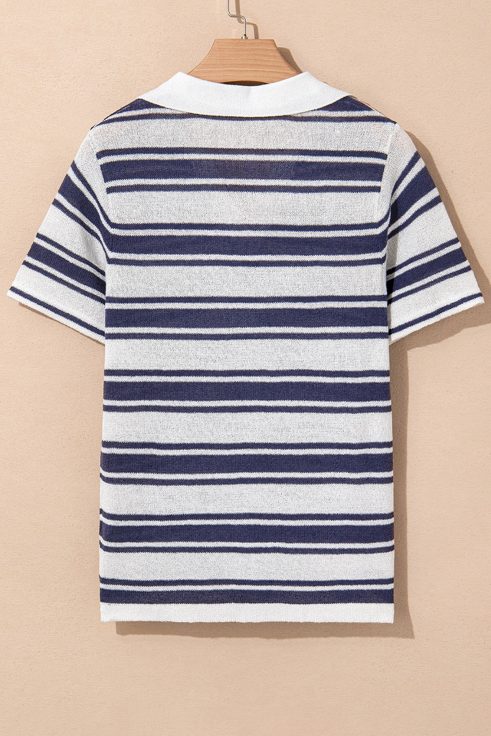 Stripe Johnny Collar Short Sleeve Knit Top