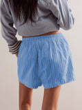 Striped Elastic Waist Shorts - felvior