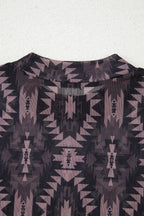 Aztec Print Mock Neck Short Sleeve Mesh T Shirt