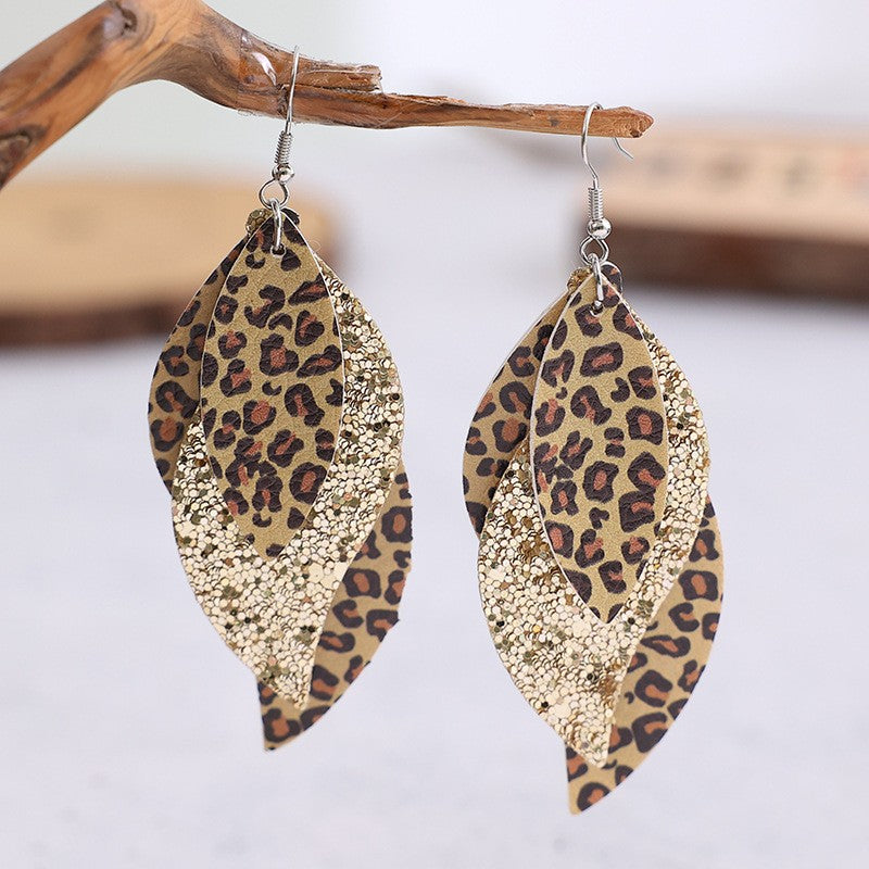 PU Leather Leopard Leaf Earrings - felvior