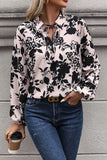 Perfee Printed Tie Neck Balloon Sleeve Blouse - felvior