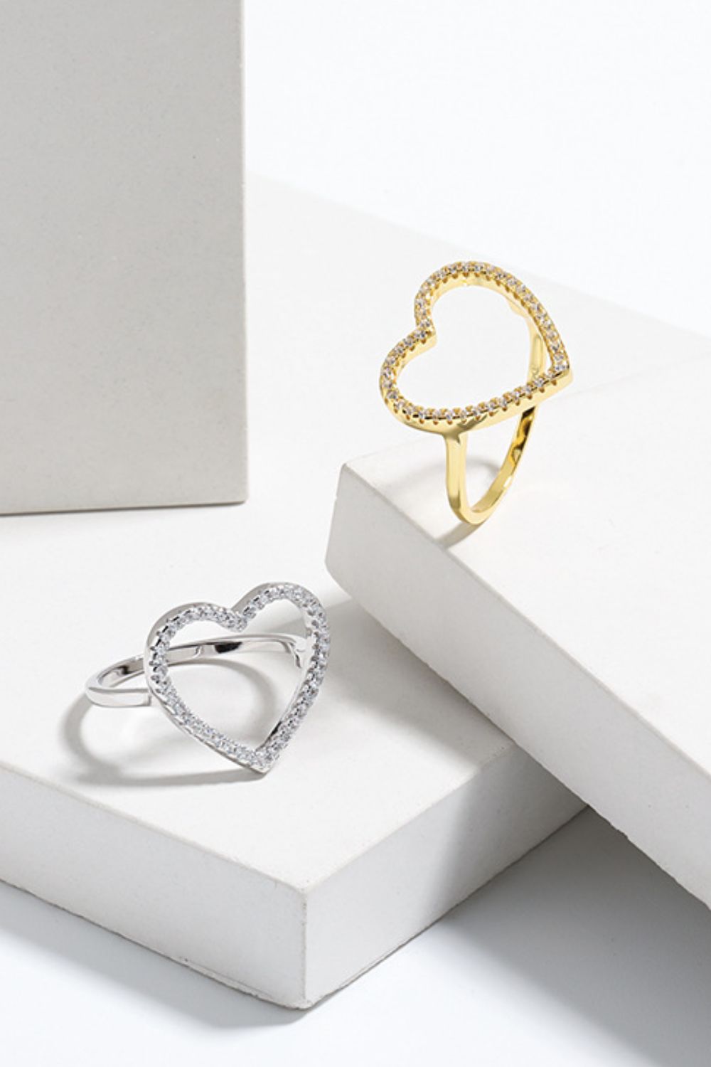 925 Sterling Silver Inlaid Zircon Heart Ring - felvior