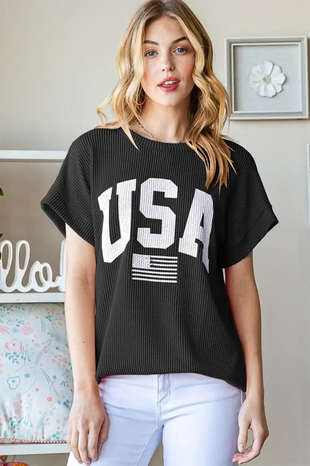 Heimish Full Size USA Graphic Short Sleeve Ribbed Top Image principale du produit