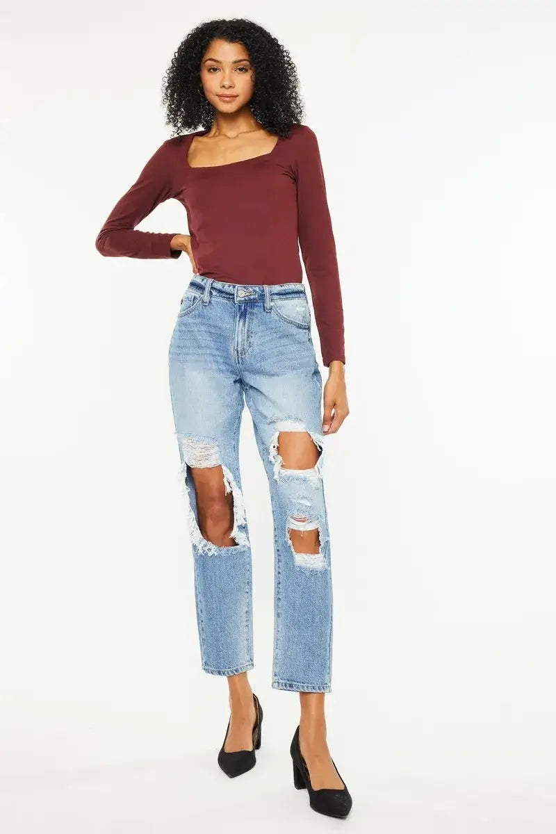 Kancan High Rise Distressed Boyfriend Jeans