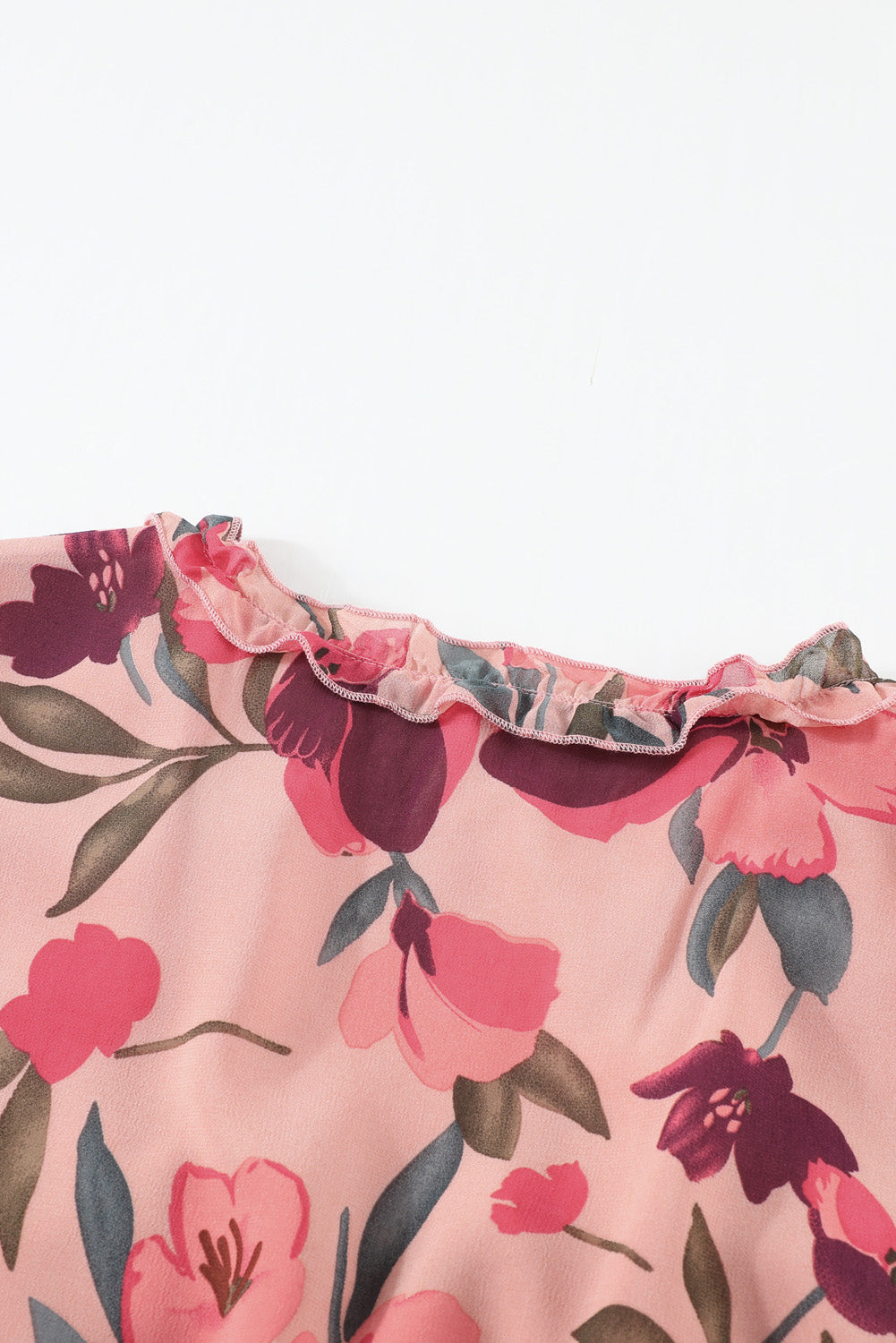 Floral Frill Trim Flounce Sleeve Plunge Maxi Dress - felvior