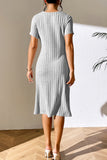 Ivy Lane Ribbed Asymmetrical Neck Short Sleeve Dress - felvior
