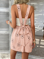 Devine Flower Wide Strap Overalls with Pockets