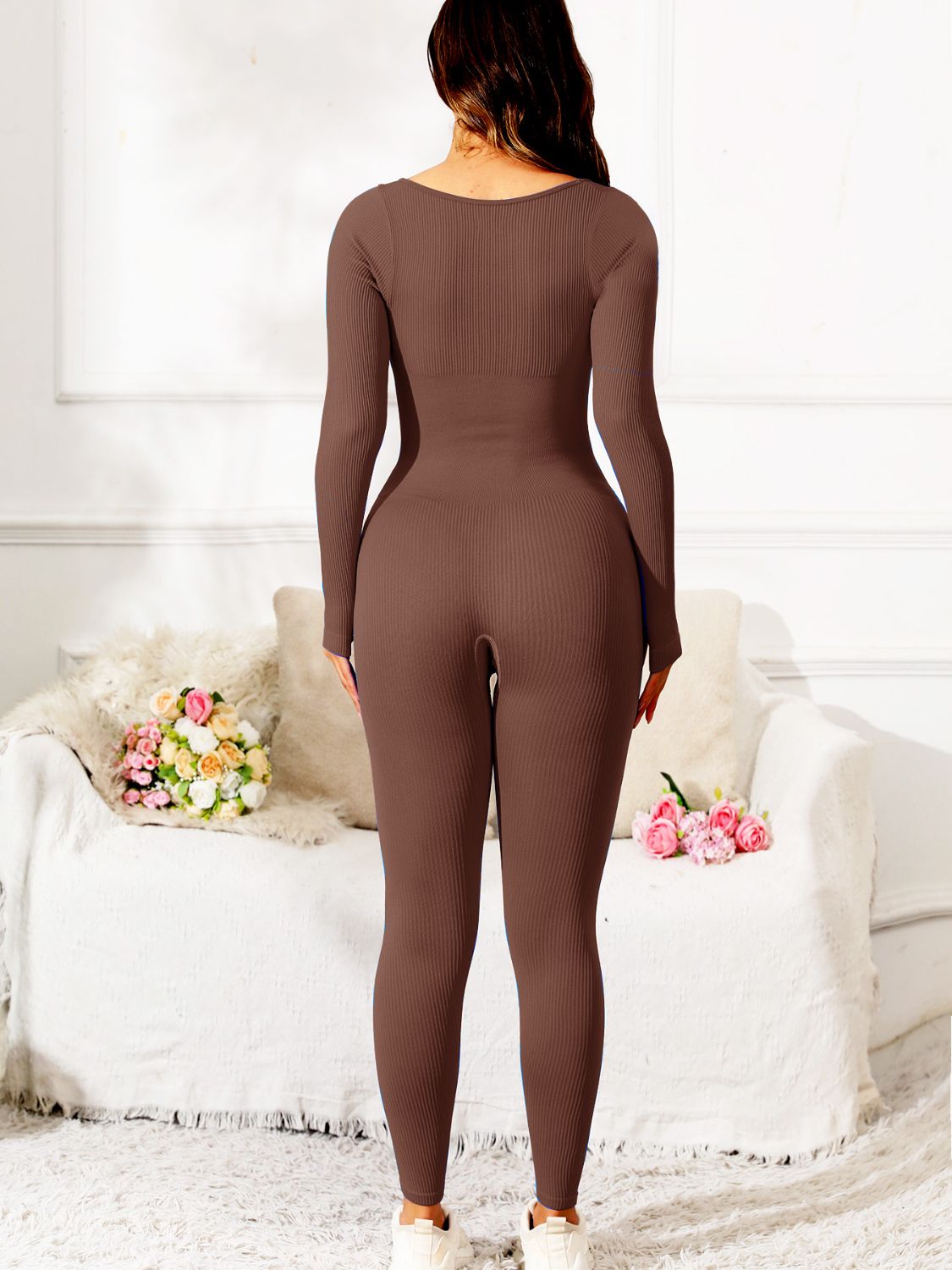 Scoop Neck Long Sleeve Active Jumpsuit - felvior