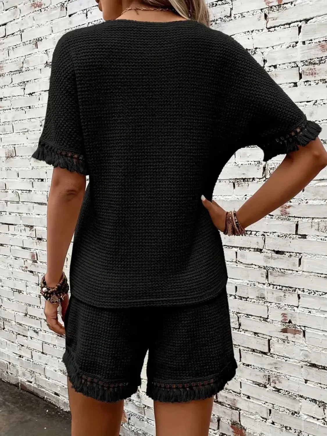 Tassel Round Neck Top and Shorts Set