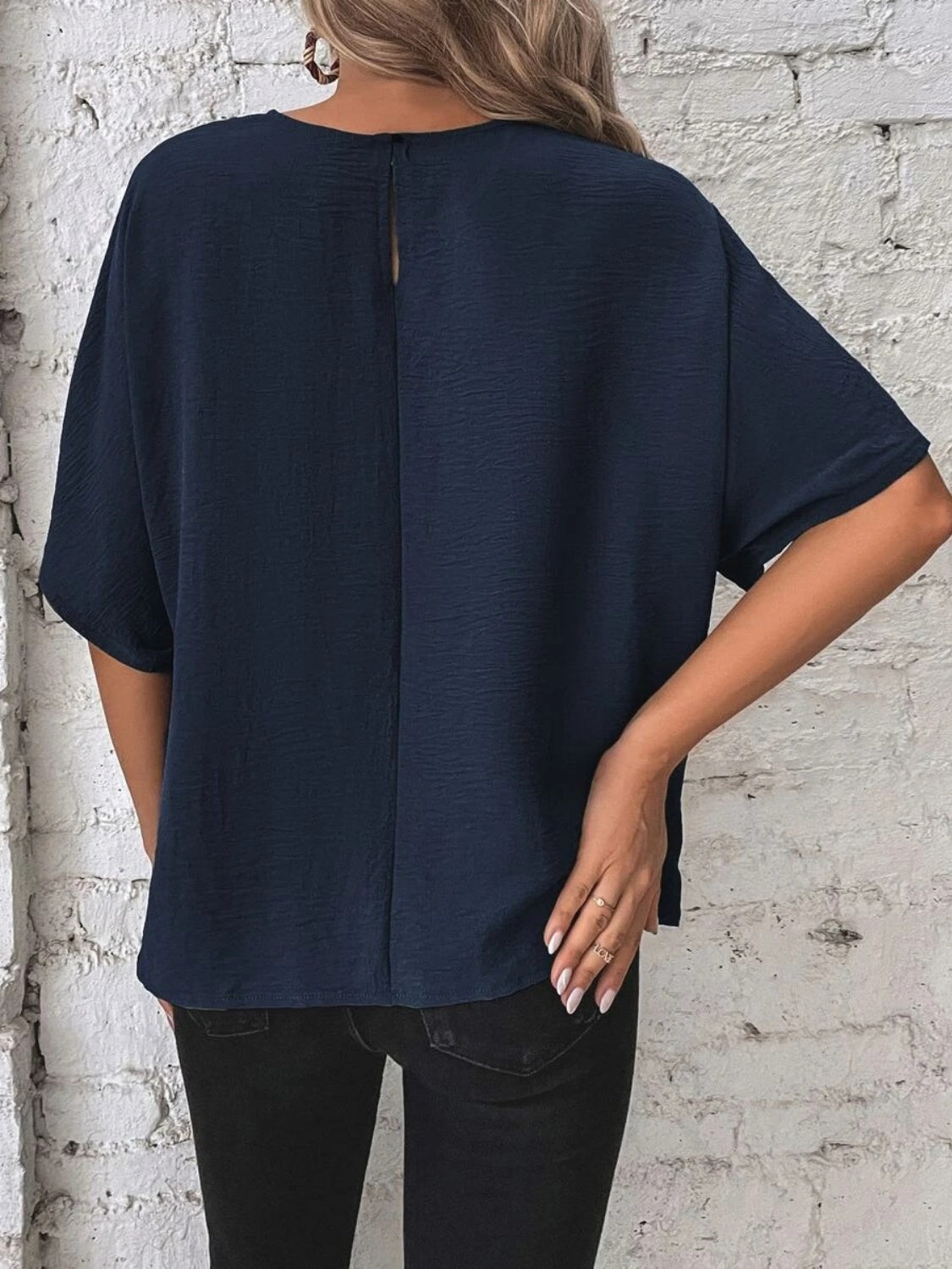 Knotted Round Neck Half Sleeve Blouse - felvior