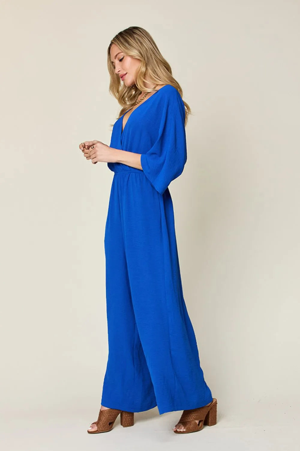 Double Take Full Size Surplice Wide Leg Jumpsuit with Pockets Secondary image