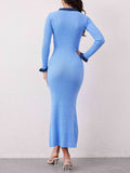 Contrast Trim Round Neck Long Sleeve Sweater Dress - felvior