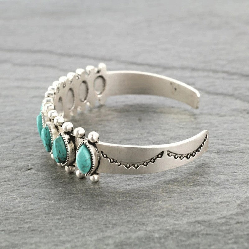 Artificial Turquoise Alloy Open Bracelet - felvior