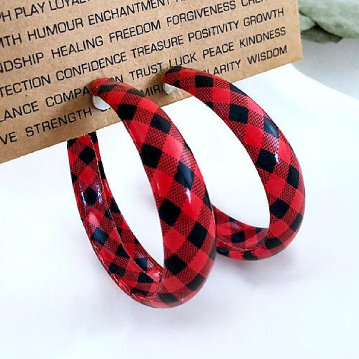 Plaid PU Leather Hoop Earrings - felvior