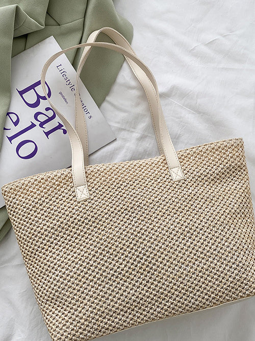 Solid Color Woven Tote Bag Secondary image