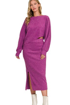 Zenana Ribbed Asymmetric Hem and Sleeve Top & Skirt Set