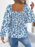 Floral Square Neck Flounce Sleeve Blouse