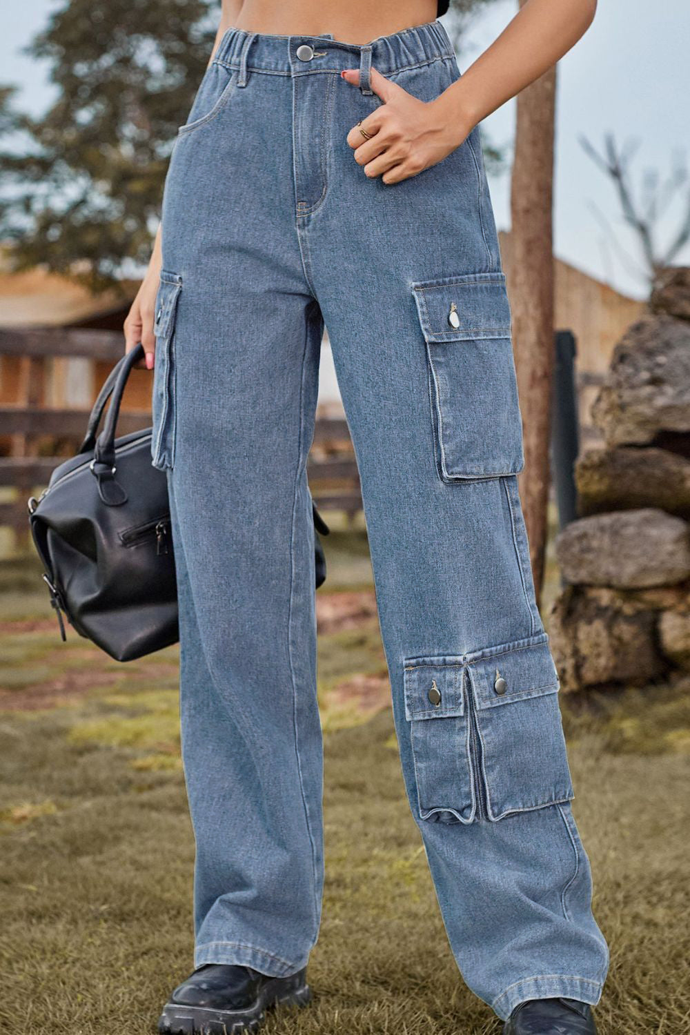 Loose Fit Long Jeans with Pockets - felvior