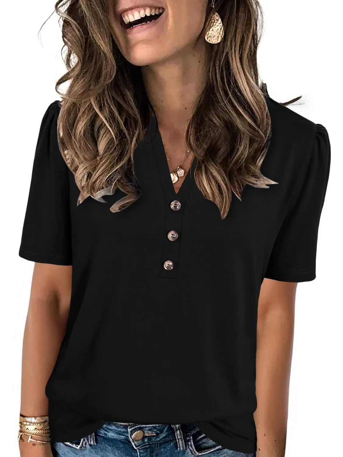 Notched Short Sleeve T-Shirt - felvior