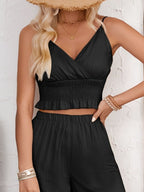 Smocked Surplice Cami and Wide Leg Pants Set