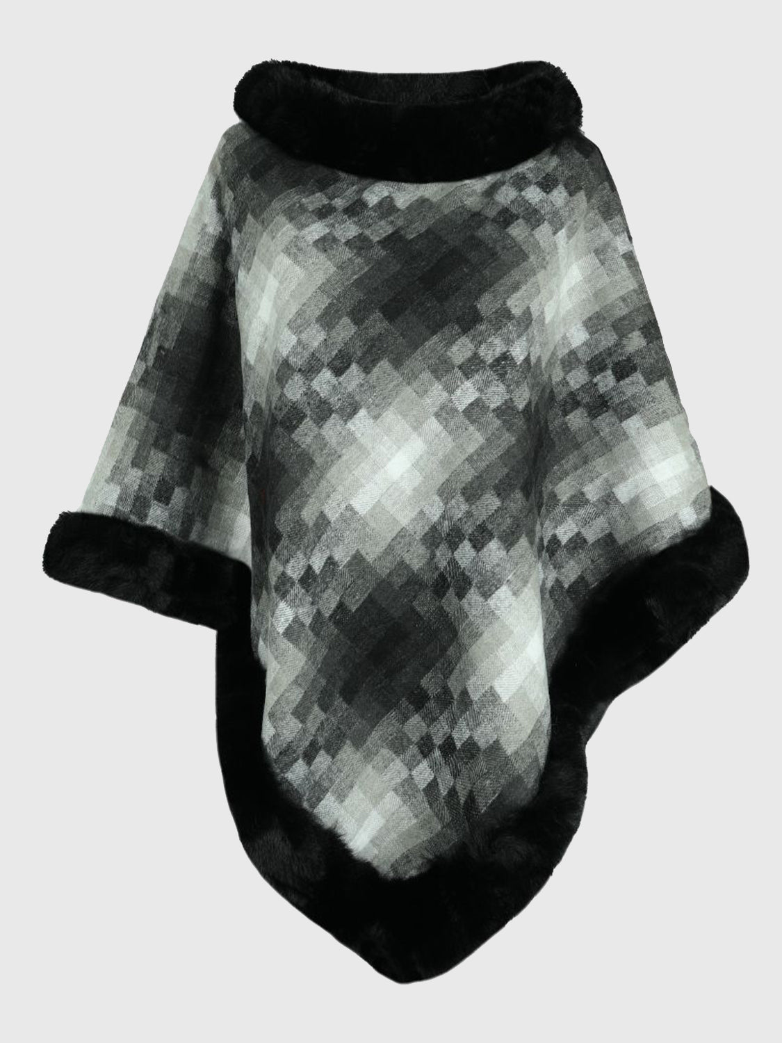 Faux Fur Trim Poncho - felvior